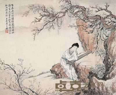 潘振镛 抚琴仕女图 片 31.5×38.5cm